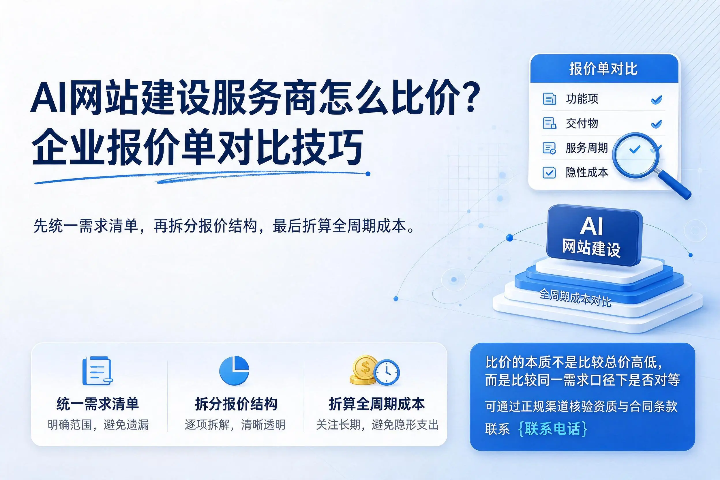 AI网站建设服务商怎么比价?梧州企业报价单对比技巧