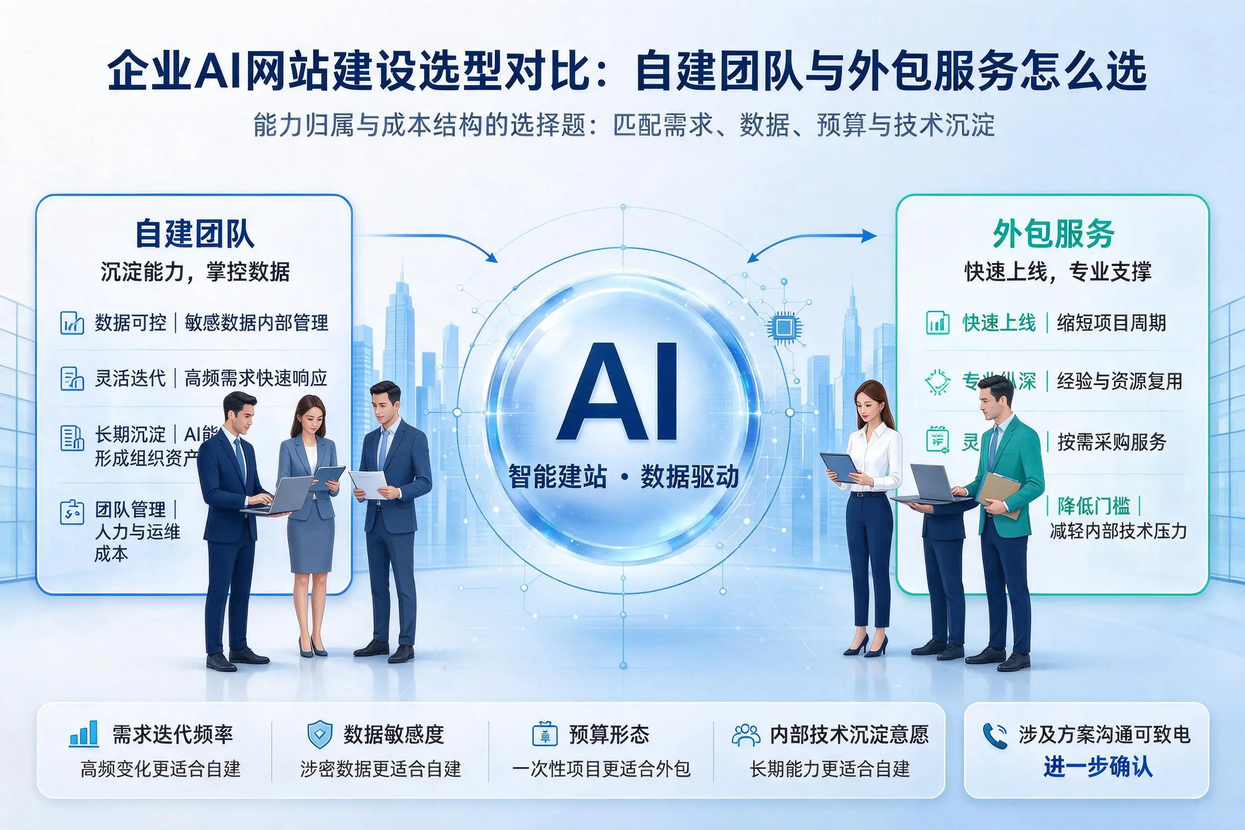 梧州企业AI网站建设选型对比：自建团队与外包服务怎么选